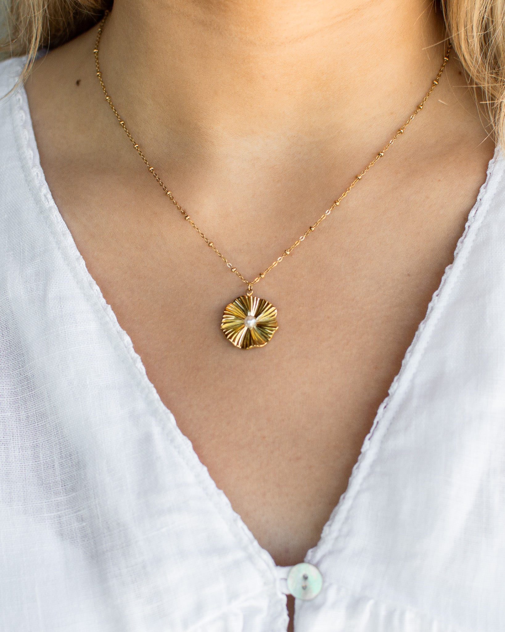 Silia parelbloem ketting - Solvej